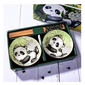 Pair of Ceramic Rice/Soup Bowl w/Chopsticks NWT